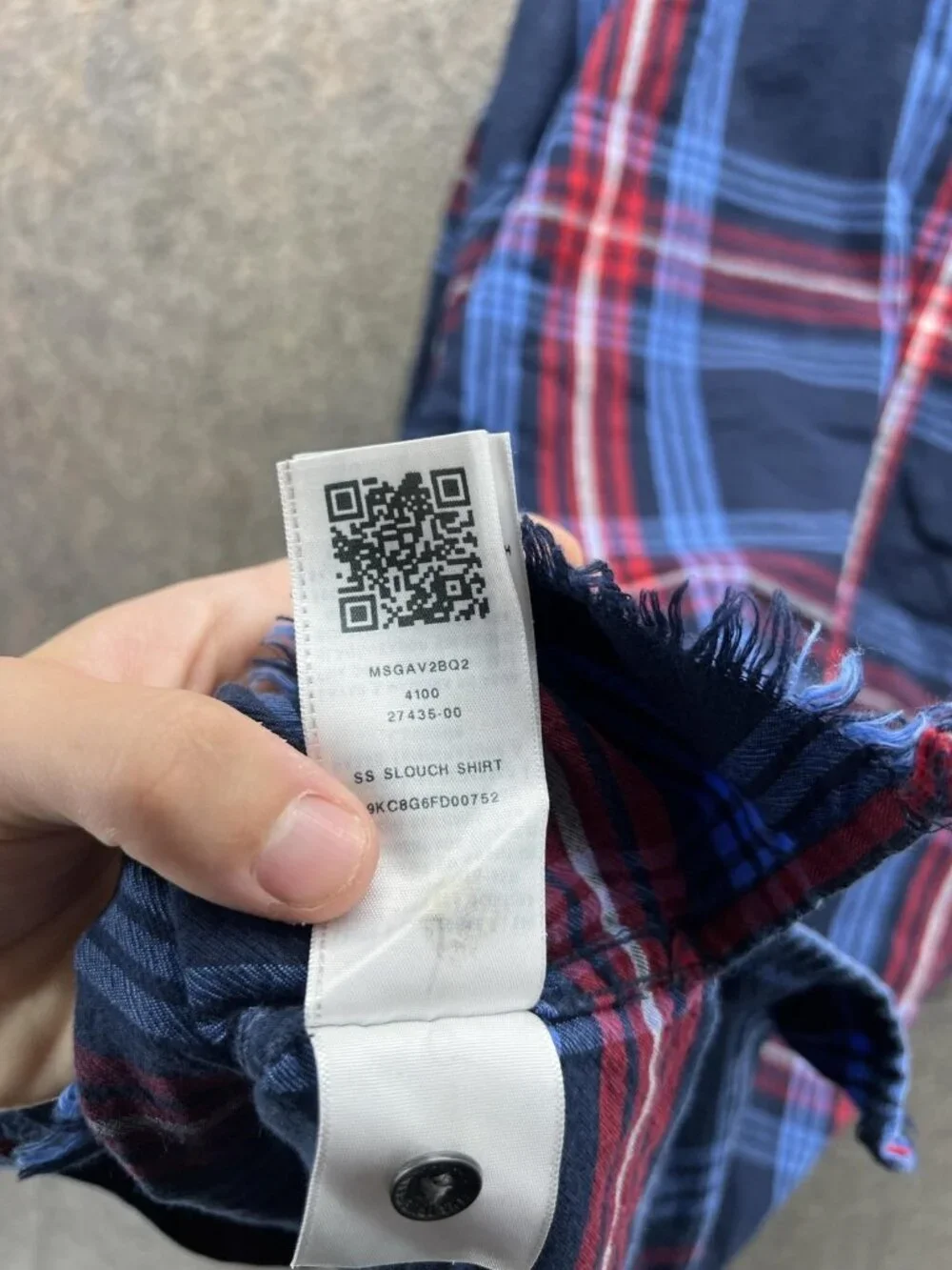 True Religion Shirt Men XL Blue Plaid Short Sleeve Button Up Fringe Hem Slouch
